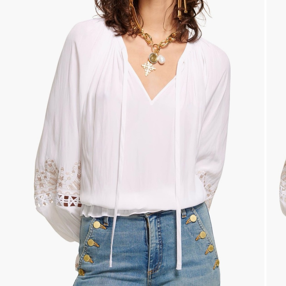 Ramy Brook White 3/4 Sleeve Tie Front Blouse